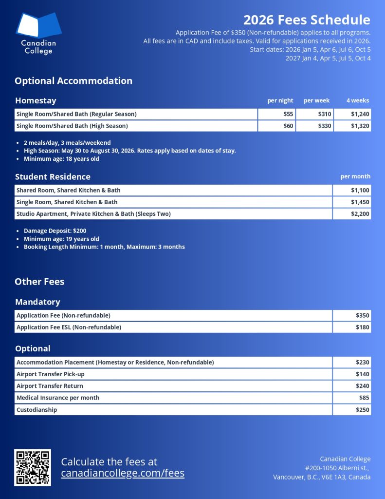Canadian College 2026 Fees Schedule