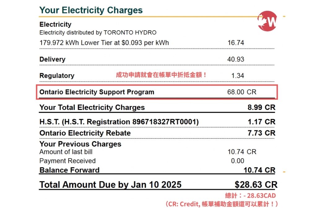 多倫多電費補助帳單