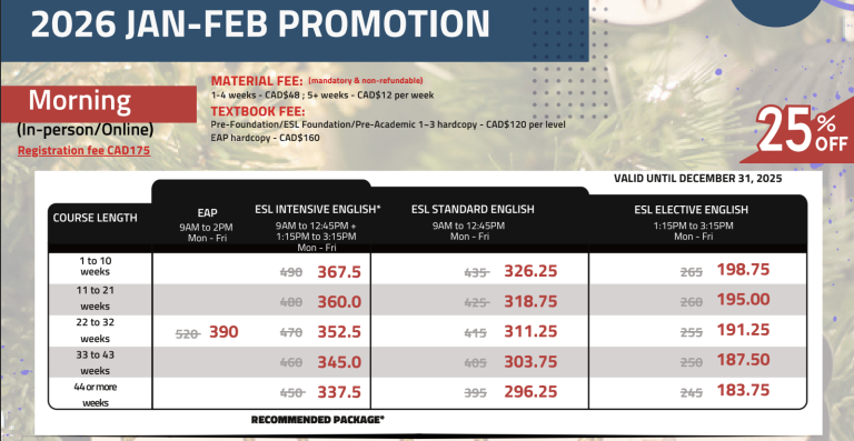 RCIIS 語言課程75折｜WOORI 加拿大留遊學代辦