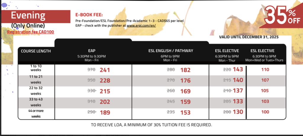 RCIIS 白天課程最新優惠｜WOORI 加拿大最大遊留學代辦