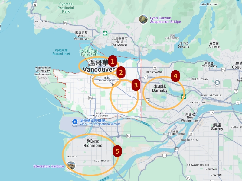 【溫哥華常見推薦租房地點】