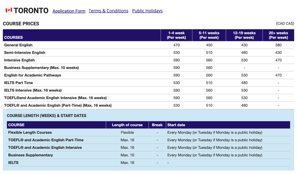 Kaplan 多倫多語言學校-價格｜WOORI 加拿大留遊學代辦