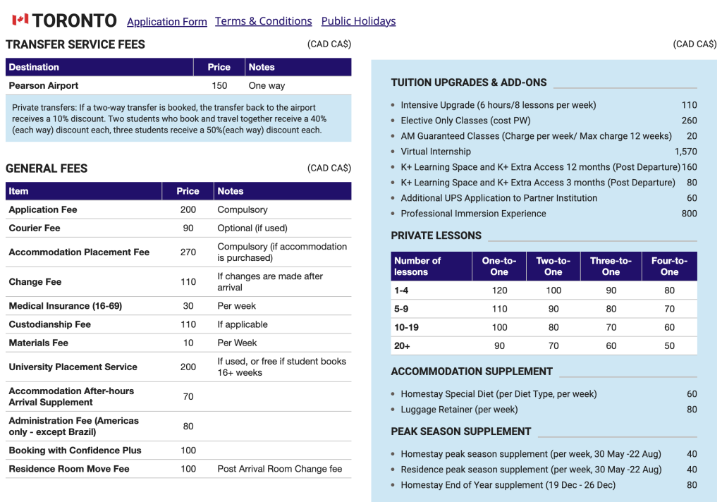Kaplan 多倫多語言學校-其他收費｜WOORI 加拿大留遊學代辦