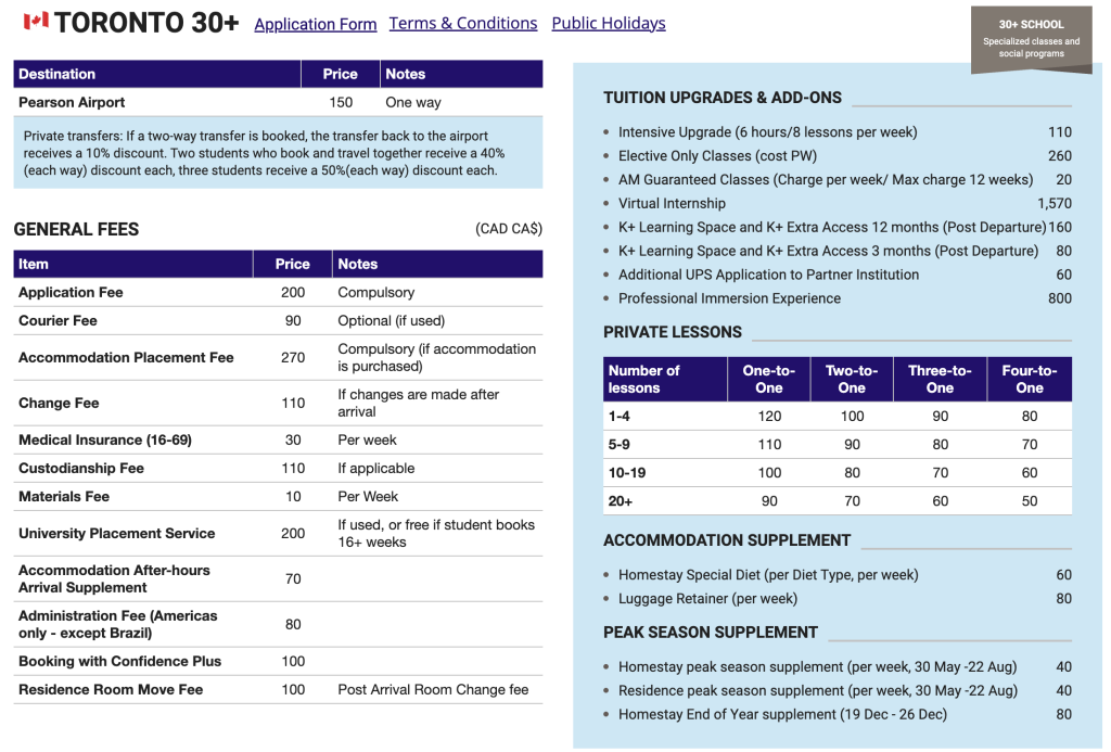Kaplan 多倫多語言學校 30+課程-其他收費｜WOORI 加拿大留遊學代辦