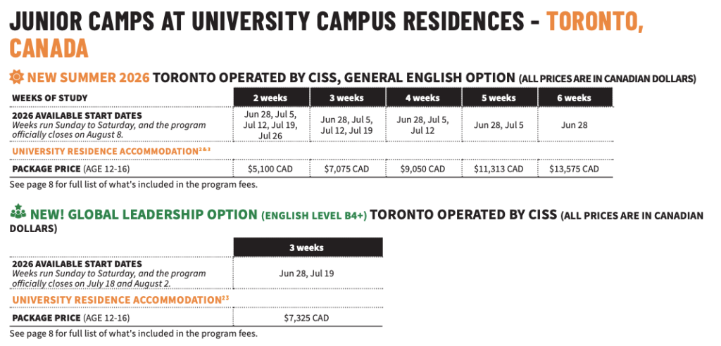 多倫多-CISS 英語/領導力夏令營費用