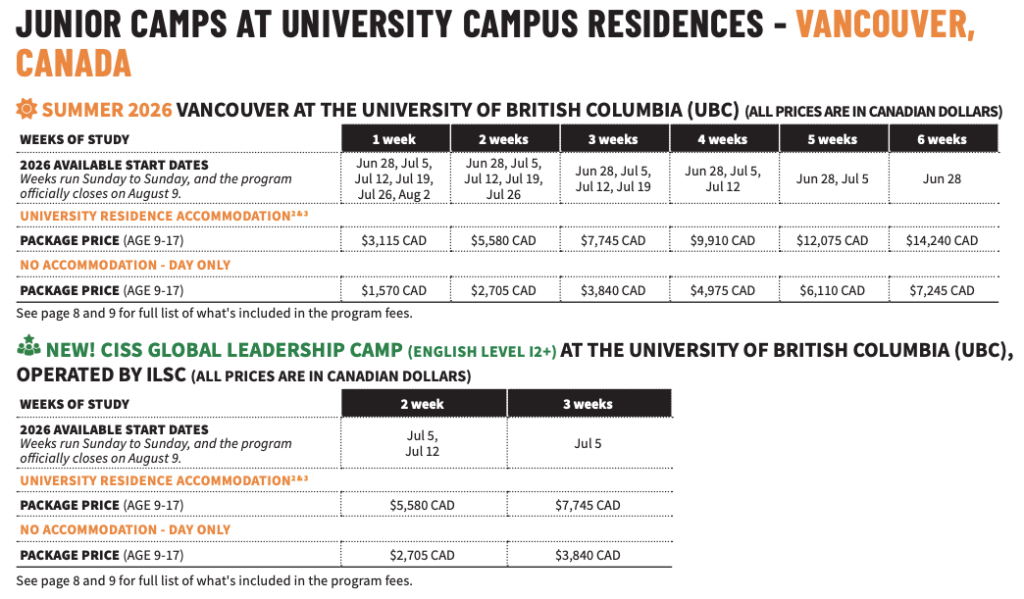 溫哥華-UBC夏令營費用