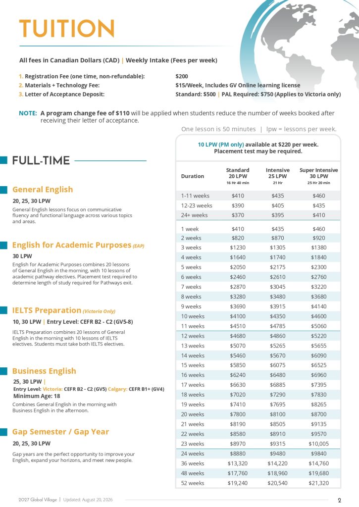 2027 GV Tuition Fee ｜WOORI 加拿大留遊學代辦